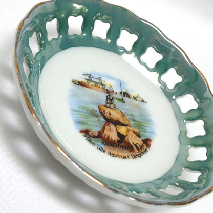 Vintage KOBENHAVN MINIATURE TRINKET BOWL: Hand Painted Little Mermaid Statue 'Den Lille Havfrue Langelinie' of Copenhagen, Denmark