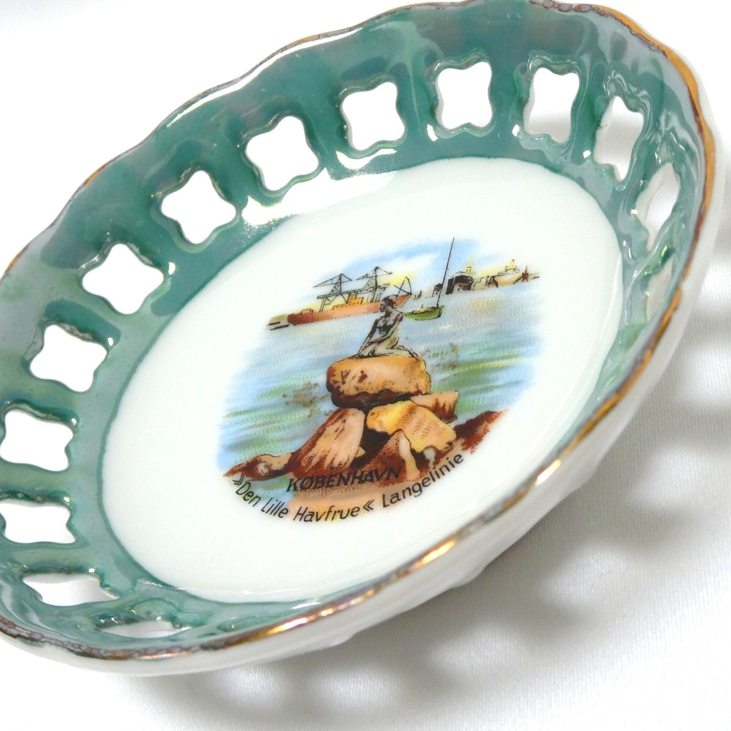 Vintage KOBENHAVN MINIATURE TRINKET BOWL: Hand Painted Little Mermaid Statue 'Den Lille Havfrue Langelinie' of Copenhagen, Denmark