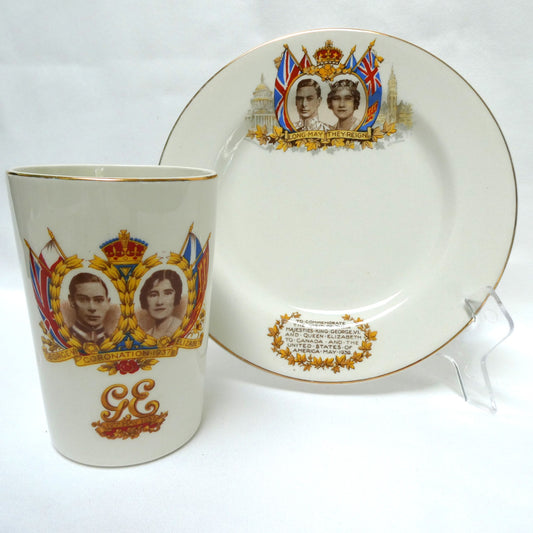 Antique King George VI and Queen Elizabeth Two-Pack Special: 1937 Coronation Cup and 1937 Visit to Canada Souvenir Plate