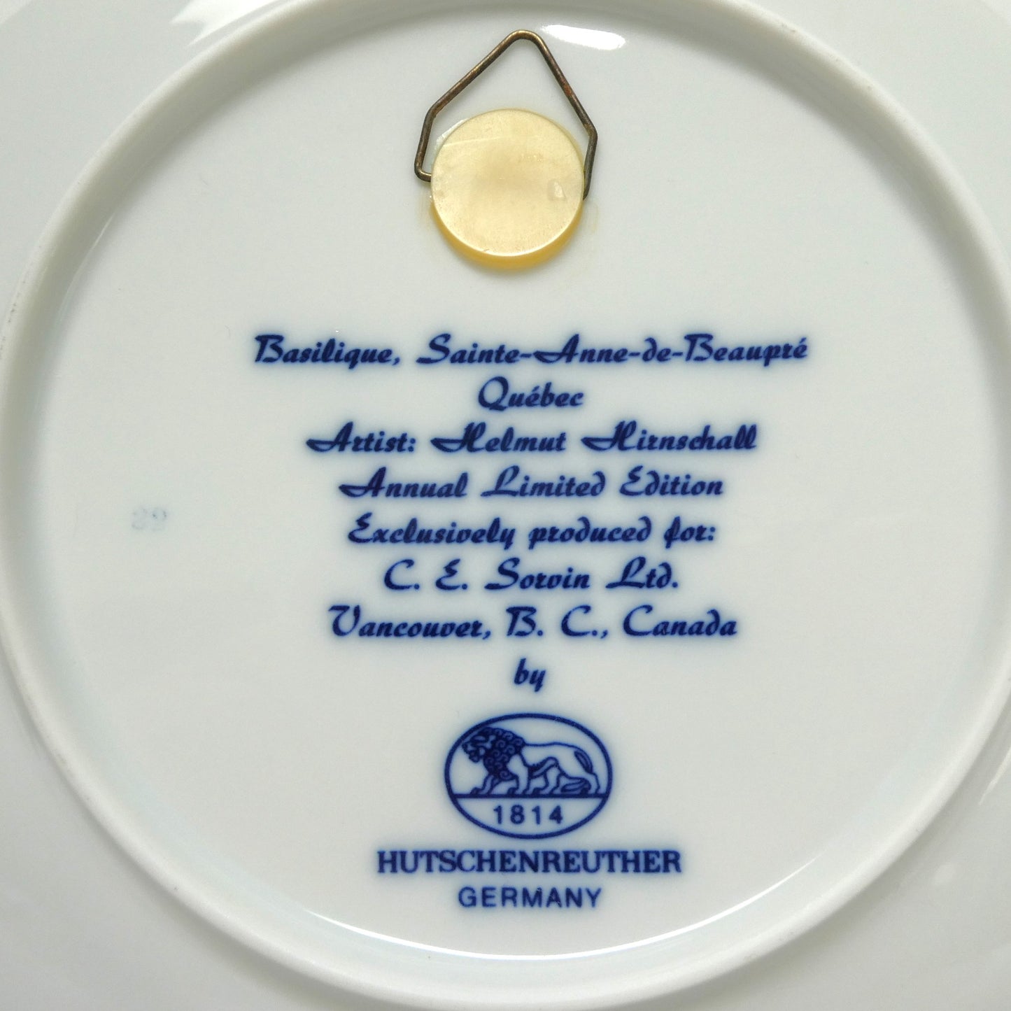 1975 Commemorative Plate Celebrating The Basilica of Sainte-Anne-de-Beaupré in Quebec, Made by Hutschenreuther of Germany