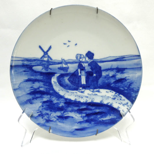 Vintage Delft Austria Wall Plate Number 160, Featuring The Kissing Couple on the Path, c/w original brass holder