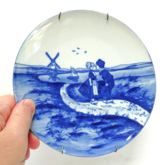 Vintage Delft Austria Wall Plate Number 160, Featuring The Kissing Couple on the Path, c/w original brass holder