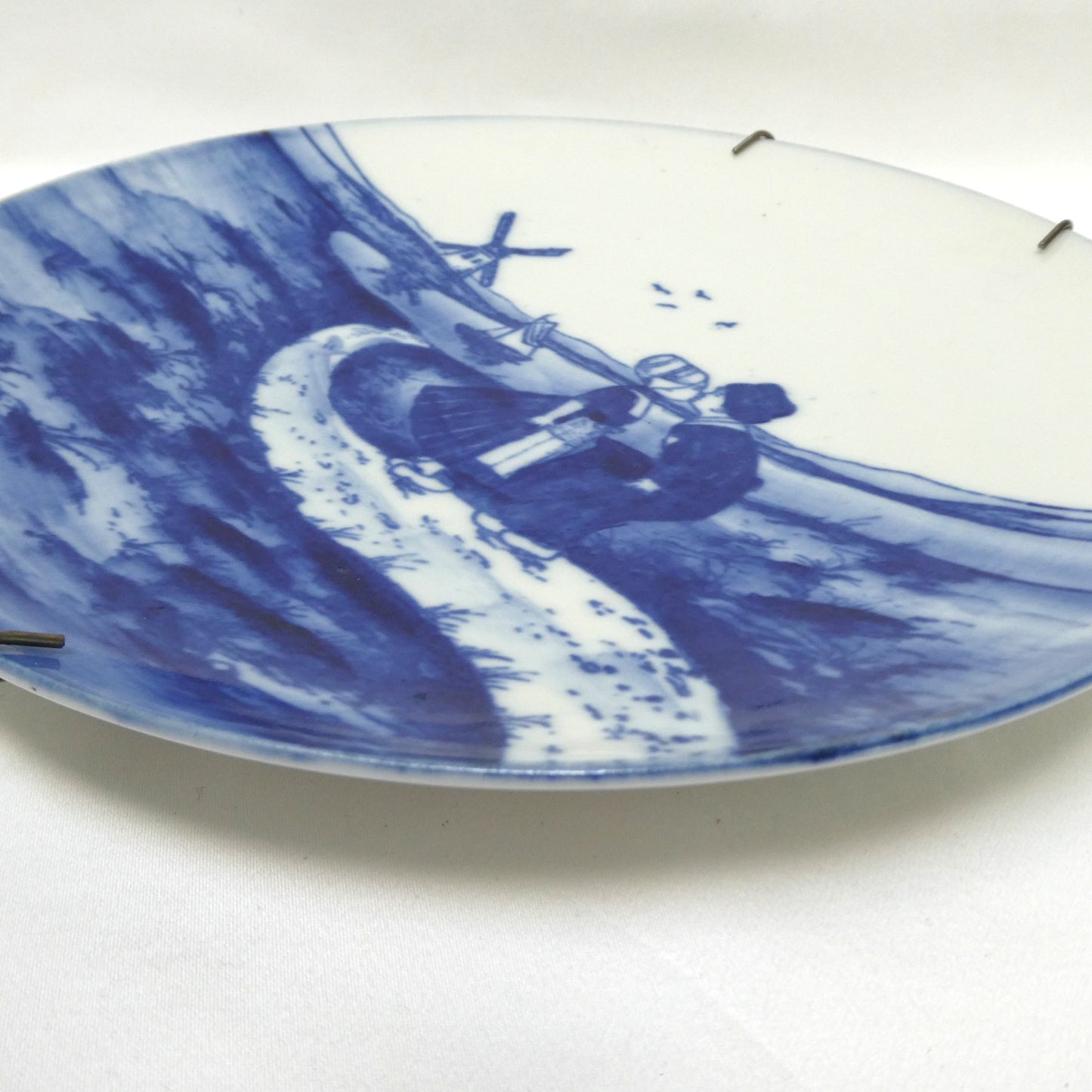 Vintage Delft Austria Wall Plate Number 160, Featuring The Kissing Couple on the Path, c/w original brass holder