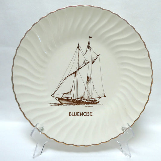 Large Vintage White Decorative Wall Plate by Maconachie and Sons Ltd of Ontario, Featuring 'THE BLUENOSE SAILING SHIP'