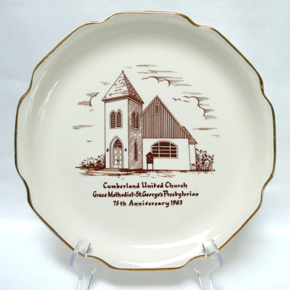 Vintage 1963 Souvenir Plate of Cumberland United Church, Grace Methodist-St. George's Presbyterian 75th Anniversary