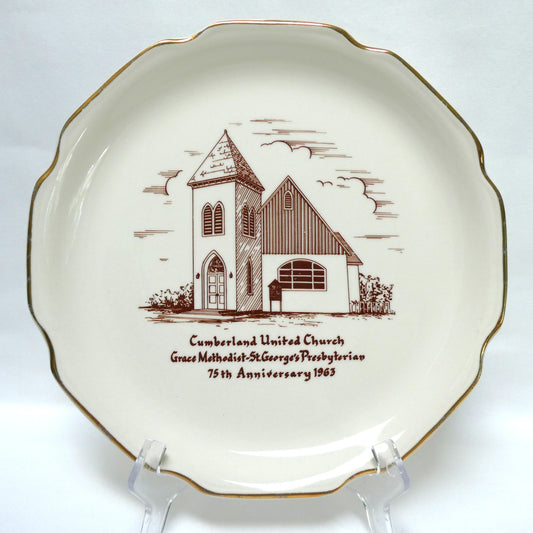 Vintage 1963 Souvenir Plate of Cumberland United Church, Grace Methodist-St. George's Presbyterian 75th Anniversary
