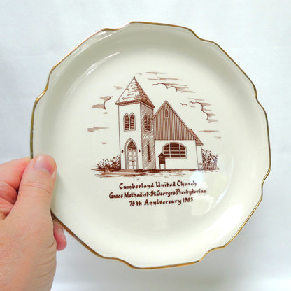 Vintage 1963 Souvenir Plate of Cumberland United Church, Grace Methodist-St. George's Presbyterian 75th Anniversary
