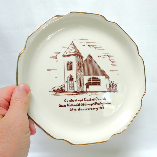 Vintage 1963 Souvenir Plate of Cumberland United Church, Grace Methodist-St. George's Presbyterian 75th Anniversary
