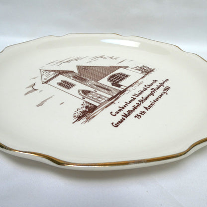 Vintage 1963 Souvenir Plate of Cumberland United Church, Grace Methodist-St. George's Presbyterian 75th Anniversary