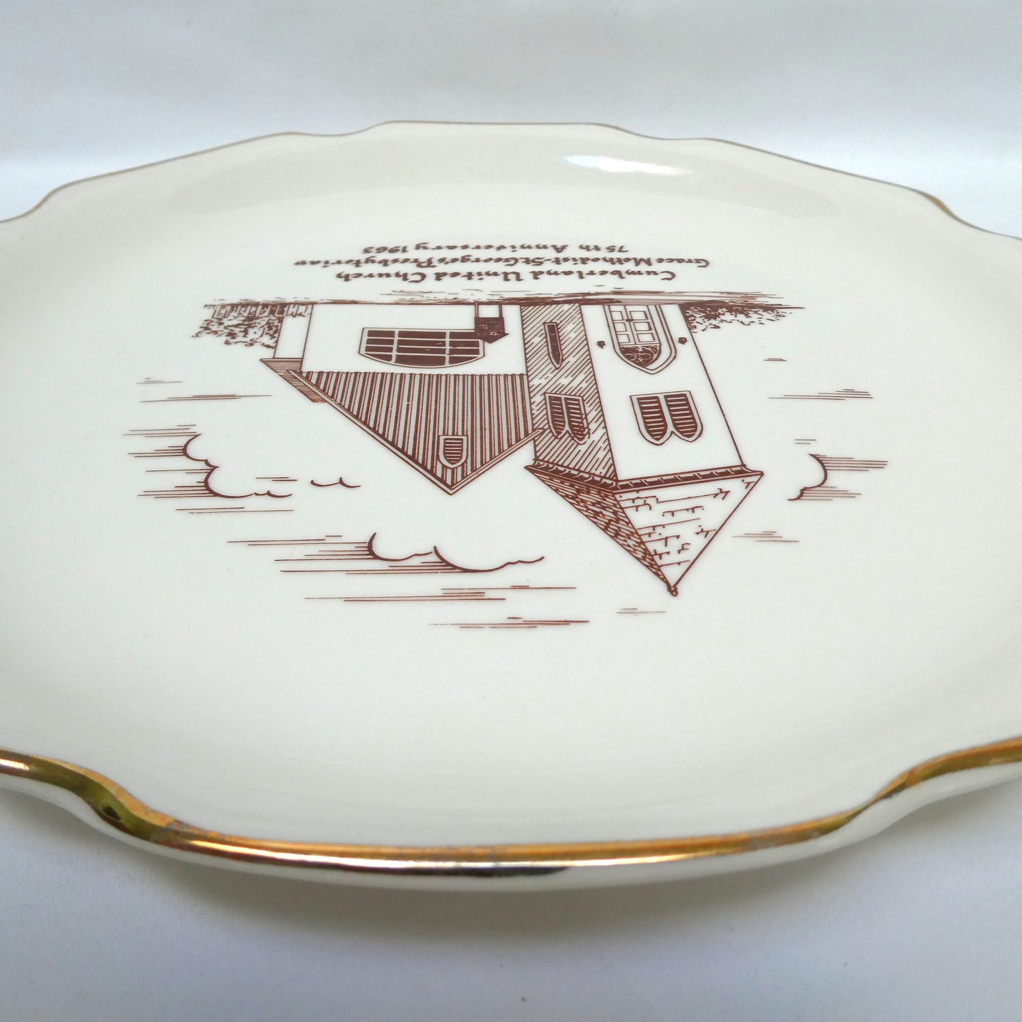 Vintage 1963 Souvenir Plate of Cumberland United Church, Grace Methodist-St. George's Presbyterian 75th Anniversary