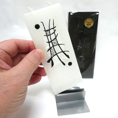 Vintage European Handmade Rare Flat 2-Wick Candle with Metal Stand, by FLATYZ of Lithuania