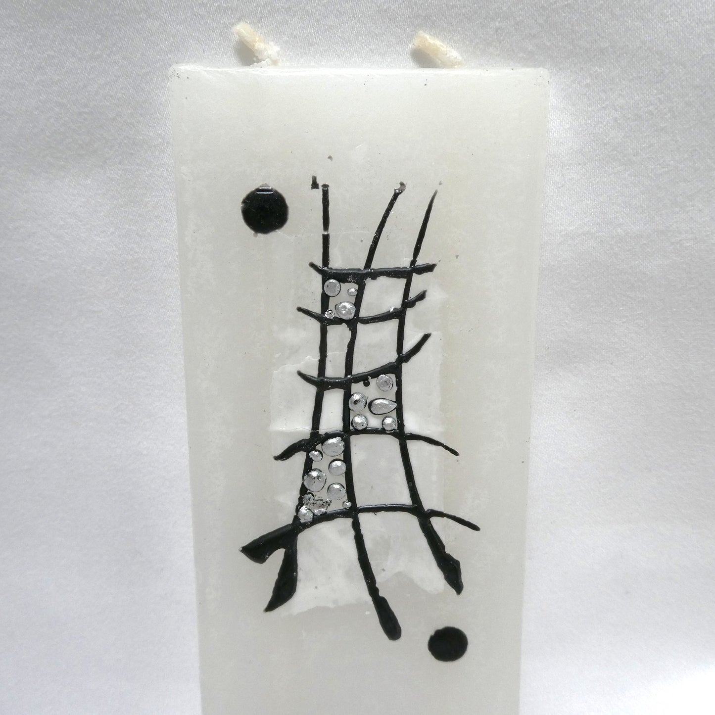 Vintage European Handmade Rare Flat 2-Wick Candle with Metal Stand, by FLATYZ of Lithuania