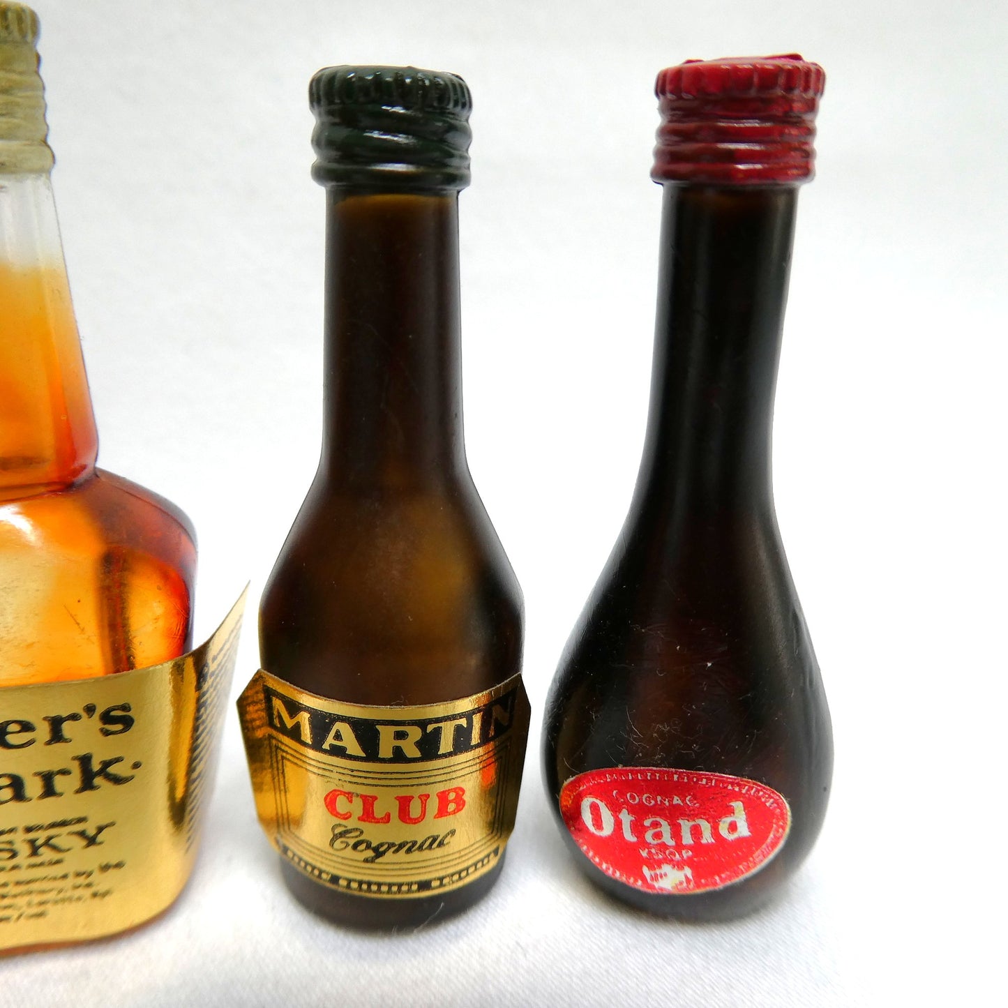 Vintage Miniature Plastic Booze Bottles, and Miniature Case of 6 Bottles of Wine in Wood Crate