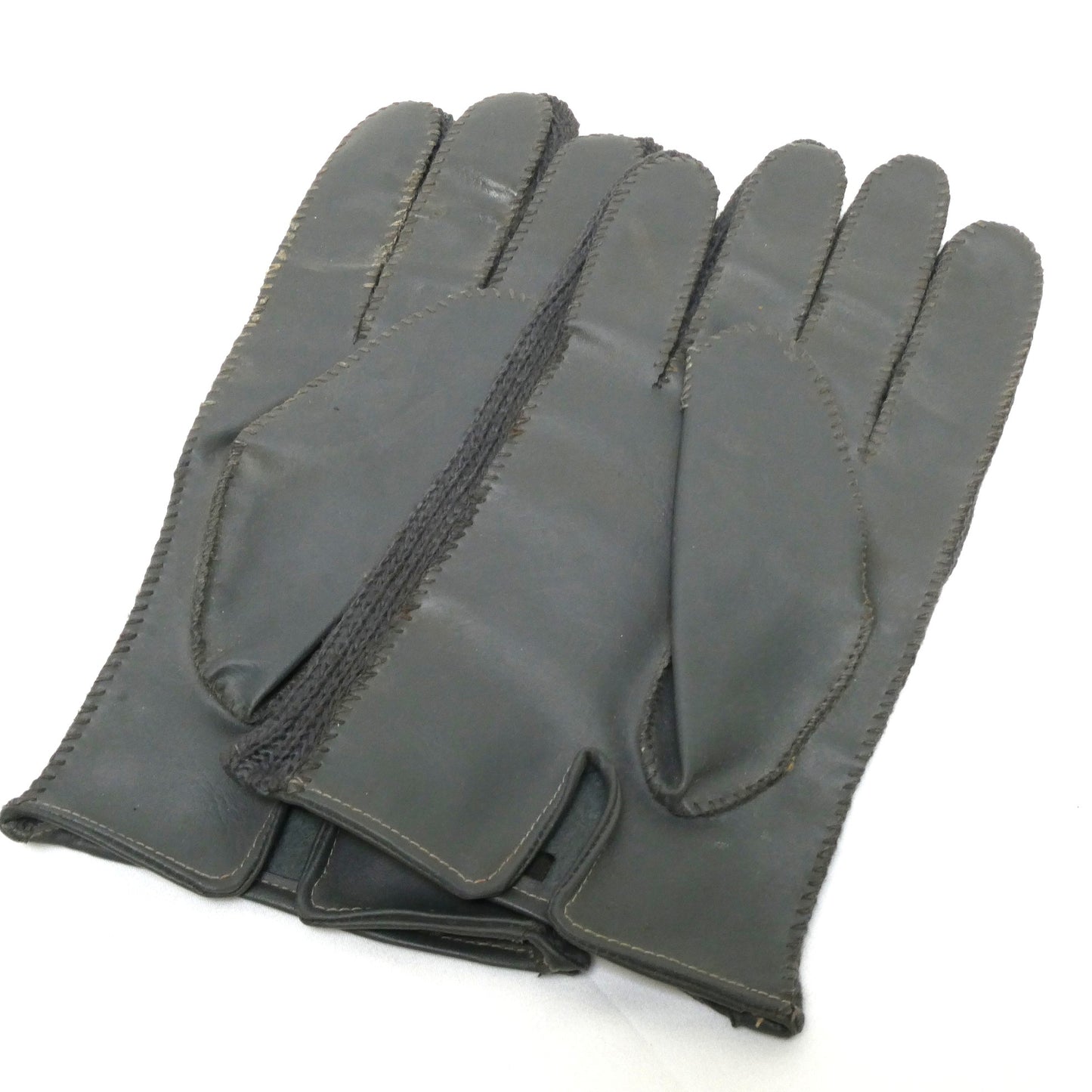 1950's Mid-Century PAIR OF LEATHER GLOVES, Brand New Old Stock Gray Cotton and Leather from Japan