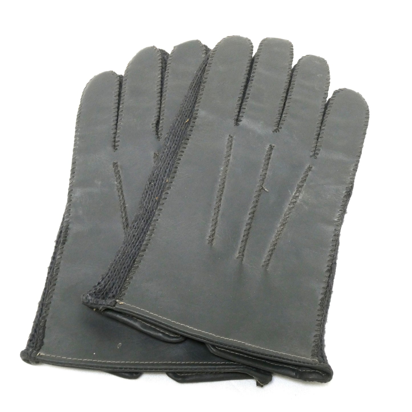 1950's Mid-Century PAIR OF LEATHER GLOVES, Brand New Old Stock Gray Cotton and Leather from Japan