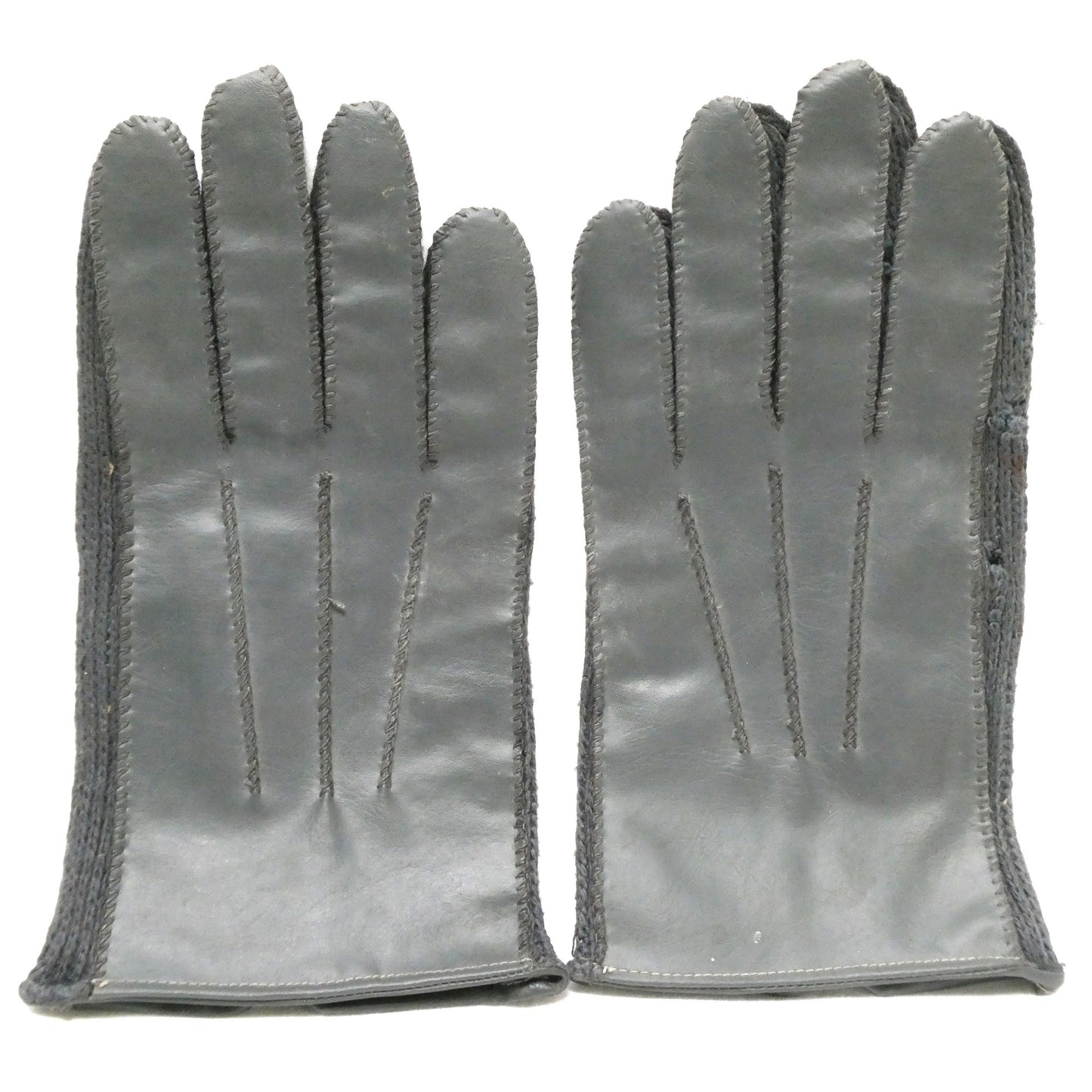 1950's Mid-Century PAIR OF LEATHER GLOVES, Brand New Old Stock Gray Cotton and Leather from Japan