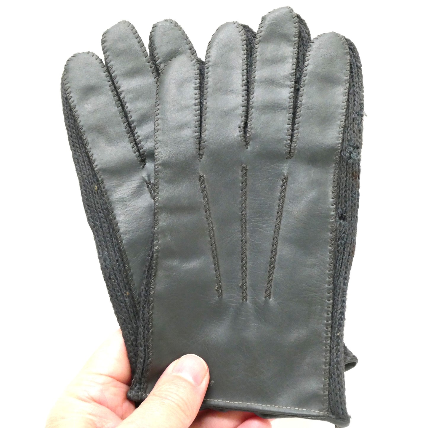 1950's Mid-Century PAIR OF LEATHER GLOVES, Brand New Old Stock Gray Cotton and Leather from Japan