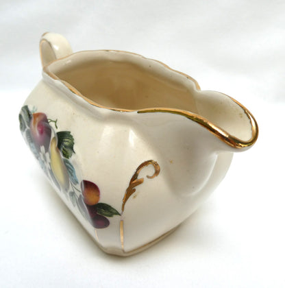 Antique 1940's RECTANGULAR TEA POT, SUGAR BOWL & CREAMER; Pear and Plum Fruit Themed by Sadler of England