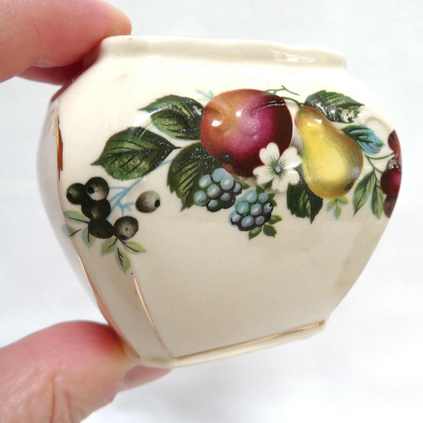 Antique 1940's RECTANGULAR TEA POT, SUGAR BOWL & CREAMER; Pear and Plum Fruit Themed by Sadler of England