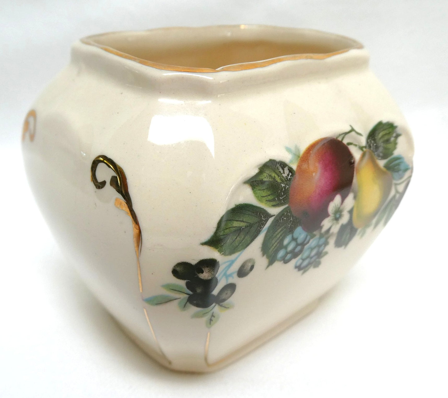 Antique 1940's RECTANGULAR TEA POT, SUGAR BOWL & CREAMER; Pear and Plum Fruit Themed by Sadler of England