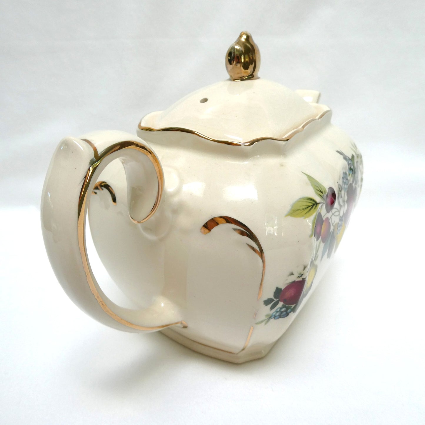 Antique 1940's RECTANGULAR TEA POT, SUGAR BOWL & CREAMER; Pear and Plum Fruit Themed by Sadler of England