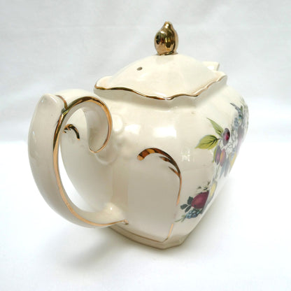 Antique 1940's RECTANGULAR TEA POT, SUGAR BOWL & CREAMER; Pear and Plum Fruit Themed by Sadler of England