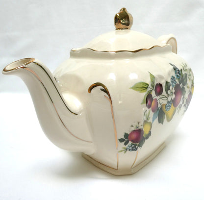 Antique 1940's RECTANGULAR TEA POT, SUGAR BOWL & CREAMER; Pear and Plum Fruit Themed by Sadler of England