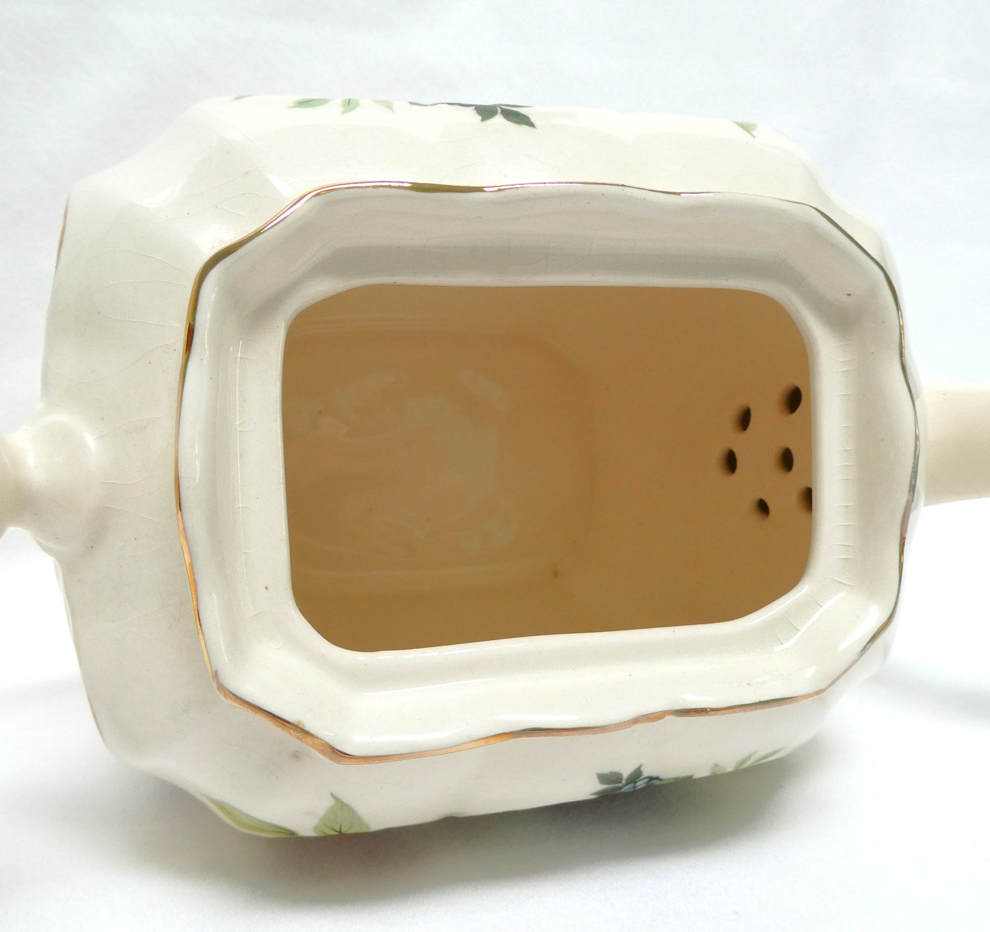 Antique 1940's RECTANGULAR TEA POT, SUGAR BOWL & CREAMER; Pear and Plum Fruit Themed by Sadler of England