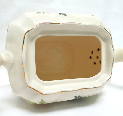 Antique 1940's RECTANGULAR TEA POT, SUGAR BOWL & CREAMER; Pear and Plum Fruit Themed by Sadler of England
