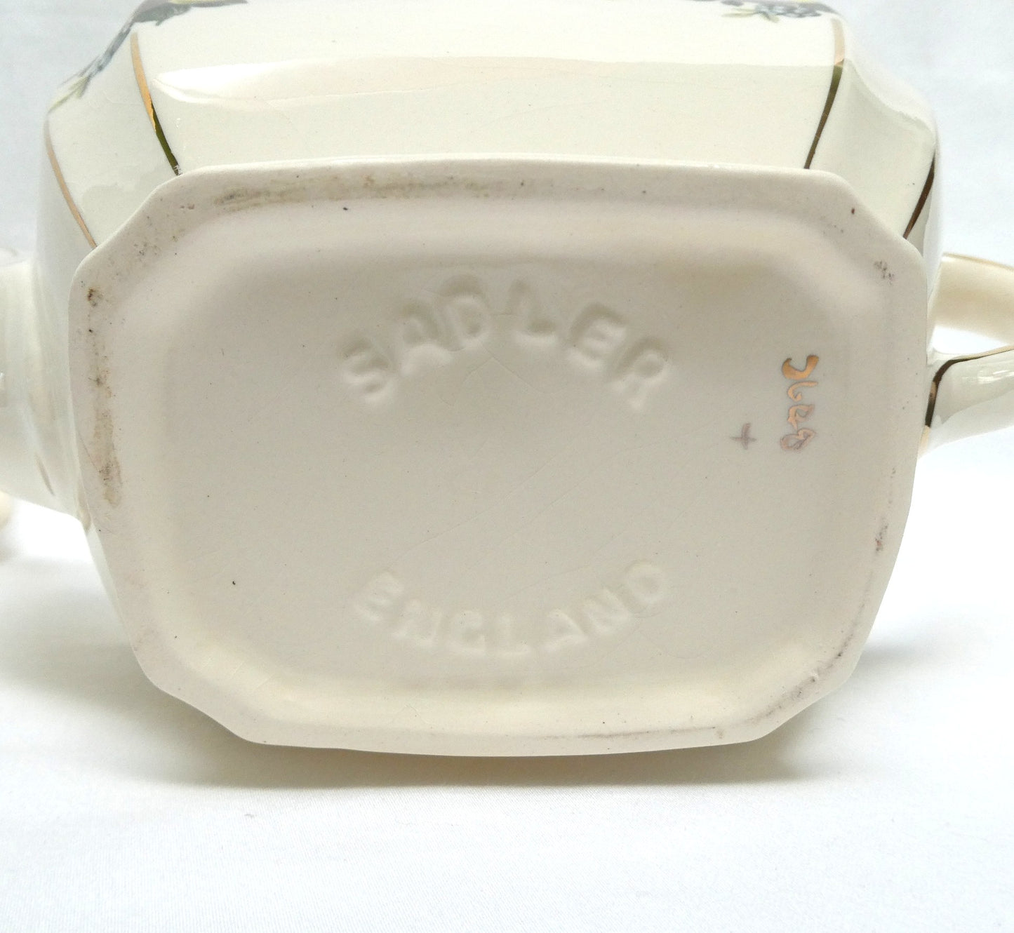 Antique 1940's RECTANGULAR TEA POT, SUGAR BOWL & CREAMER; Pear and Plum Fruit Themed by Sadler of England