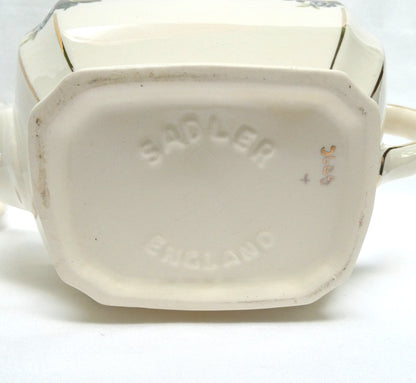 Antique 1940's RECTANGULAR TEA POT, SUGAR BOWL & CREAMER; Pear and Plum Fruit Themed by Sadler of England