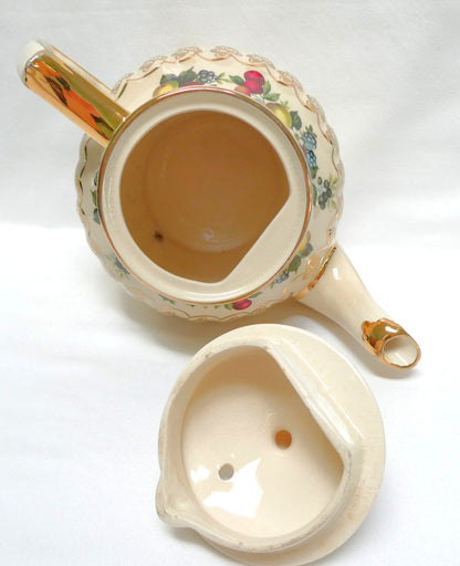 Antique 1940's ROUND TEA POT AND SUGAR BOWL; Pear and Plum Fruit Themed by Sadler of England