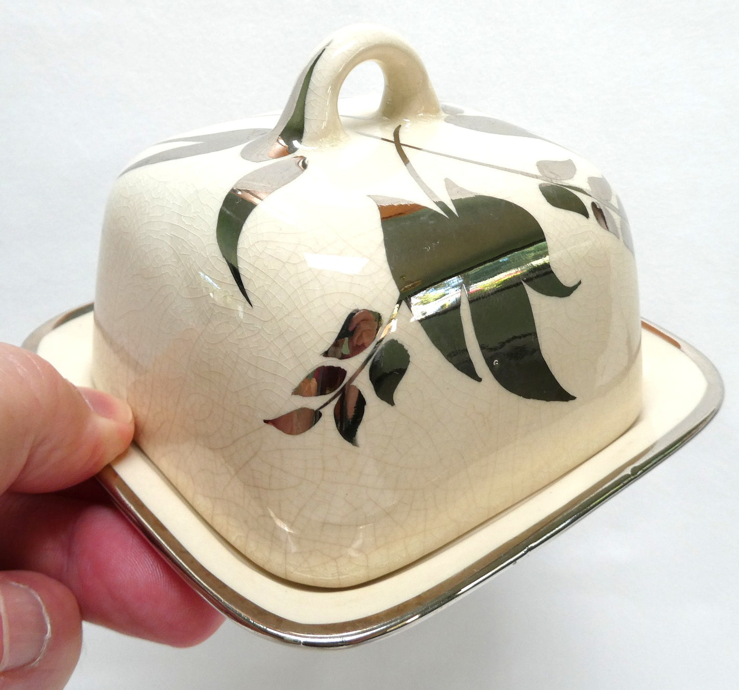 Sandland Silver Lusterware SMALL SQUARE COVERED BUTTER DISH, by Sandland Ware of England