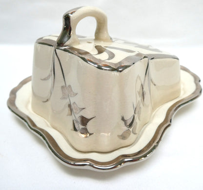Sandland Silver Lusterware LARGE SLOPED BUTTER DISH AND FLORAL COVER #1, by Sandland Ware of England