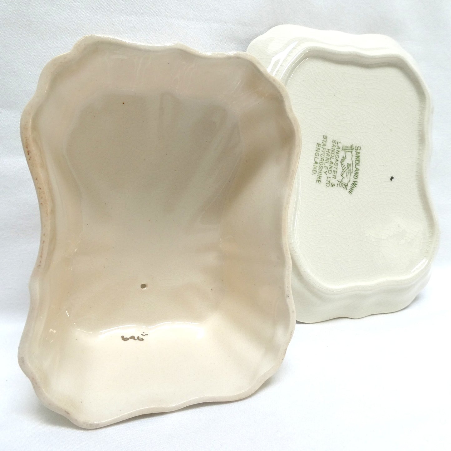 Sandland Silver Lusterware LARGE SLOPED BUTTER DISH AND FLORAL COVER #1, by Sandland Ware of England