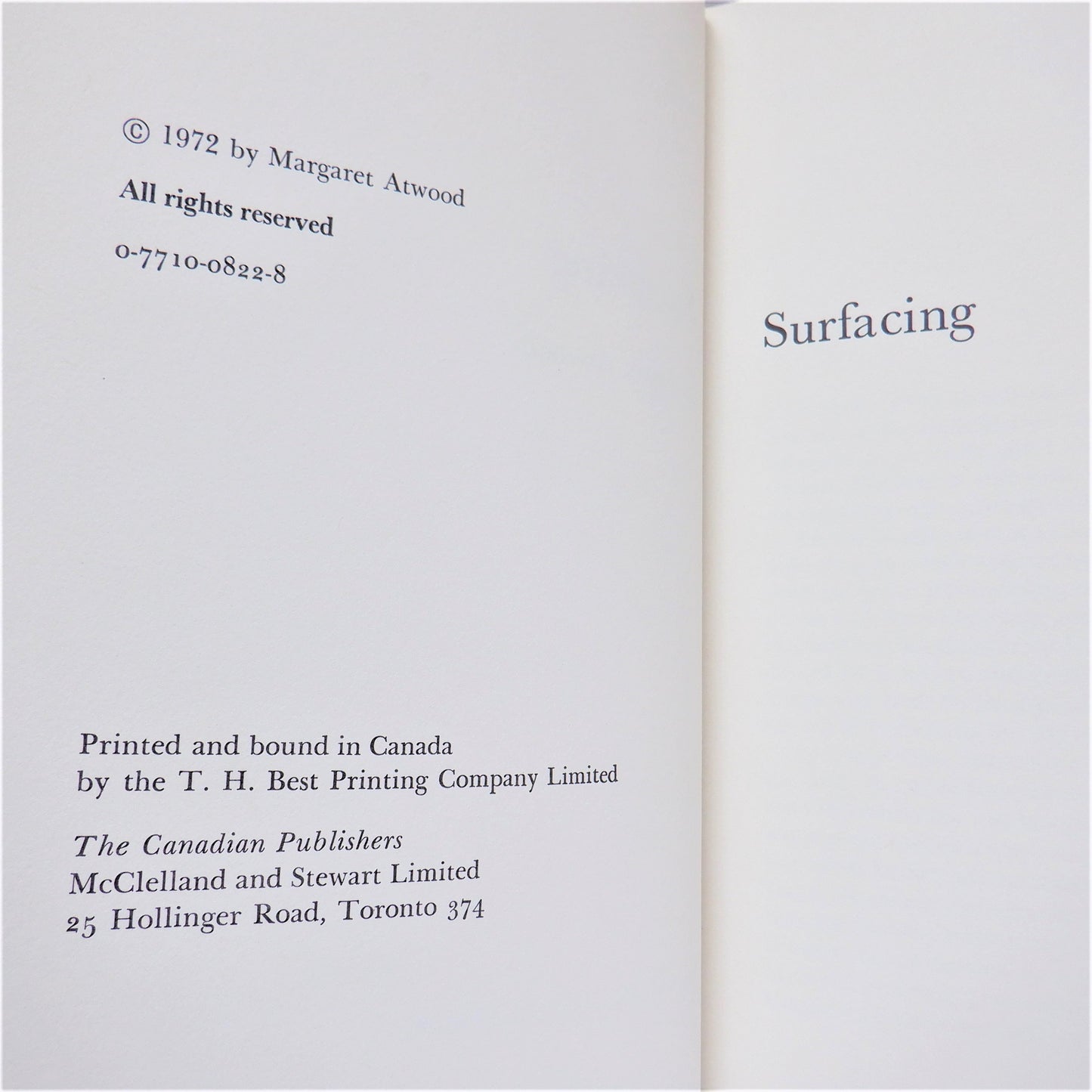 SURFACING, A Novel by Margaret Atwood (1972 1st Ed.)