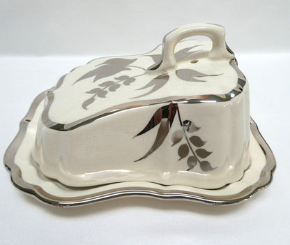 Sandland Silver Lusterware LARGE SLOPED BUTTER DISH AND FLORAL COVER #2, by Sandland Ware of England
