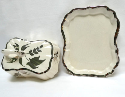 Sandland Silver Lusterware LARGE SLOPED BUTTER DISH AND FLORAL COVER #2, by Sandland Ware of England