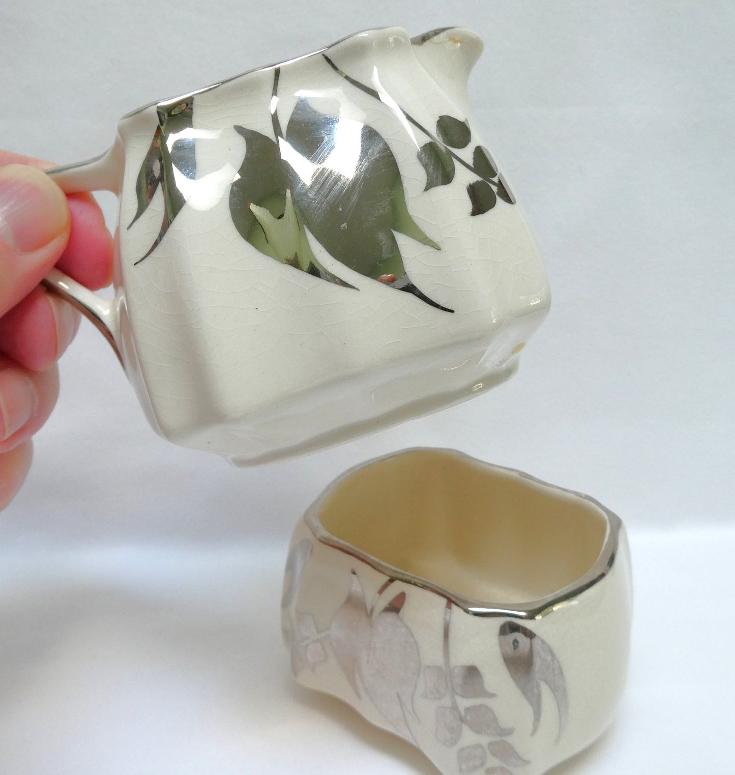 Sandland Silver Lusterware CREAM AND SUGAR BOWL, by Sandland Ware of England