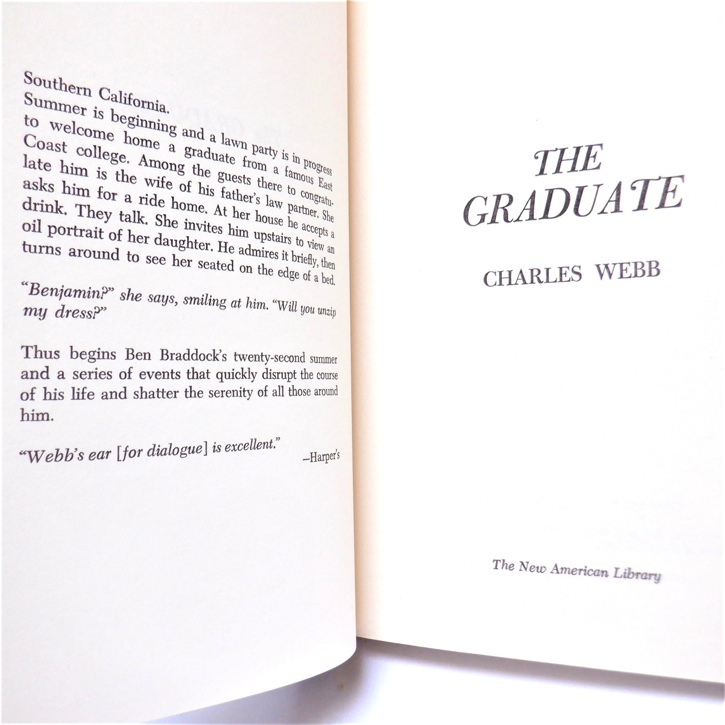 THE GRADUATE, THE Novel by Charles Webb, 1963