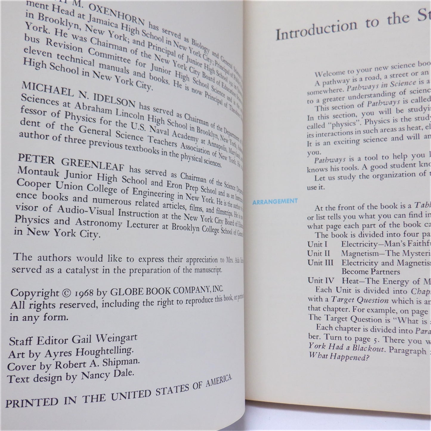 PATHWAYS IN SCIENCE STUDY MANUALS: Volume #1 The Forces of Nature 1968, and Volume #2 Matter and Energy 1969