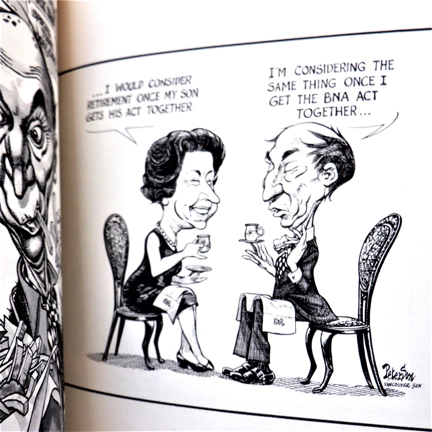 DRAWN & QUARTERED, The Trudeau Years, Political Cartoons by Roy Peterson (1984 1st Ed.)