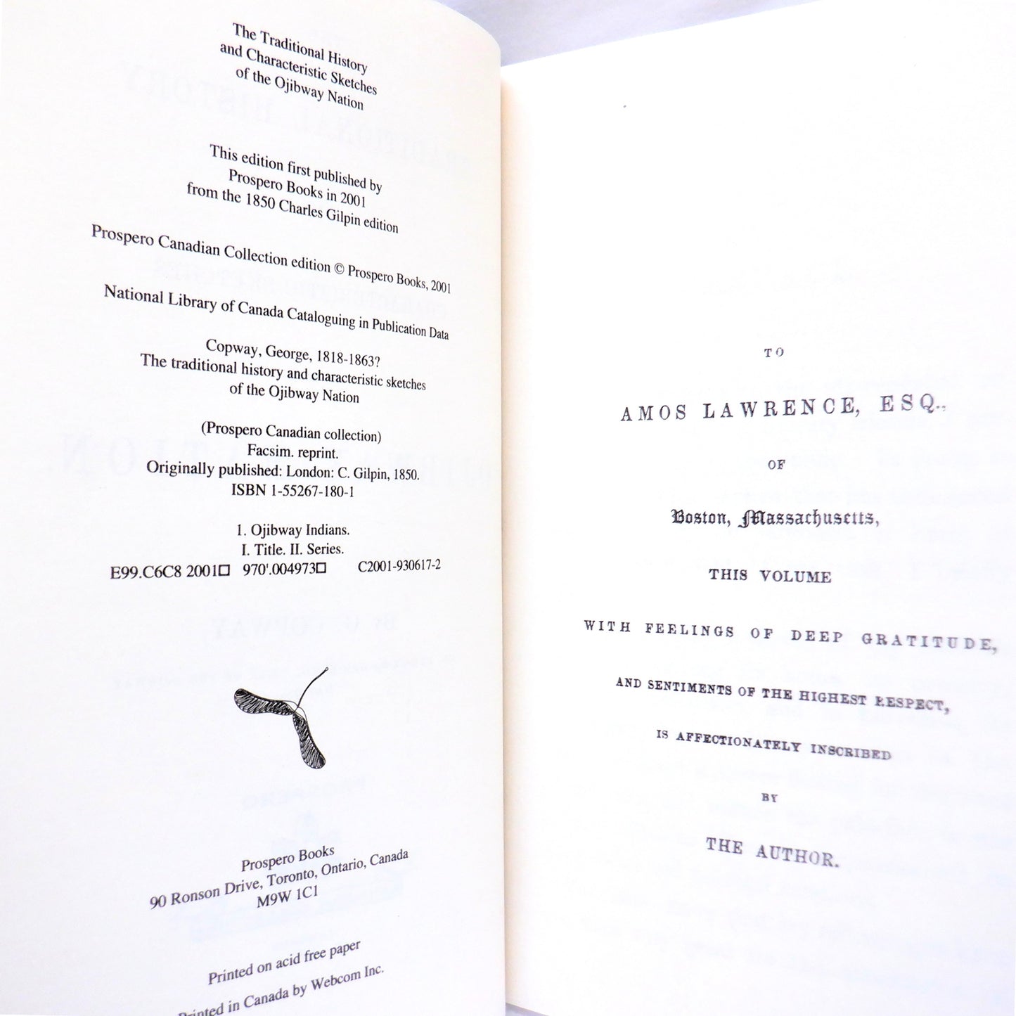 The Traditional History and Characteristic Sketches of THE OJIBWAY NATION, by George Copway, 2001