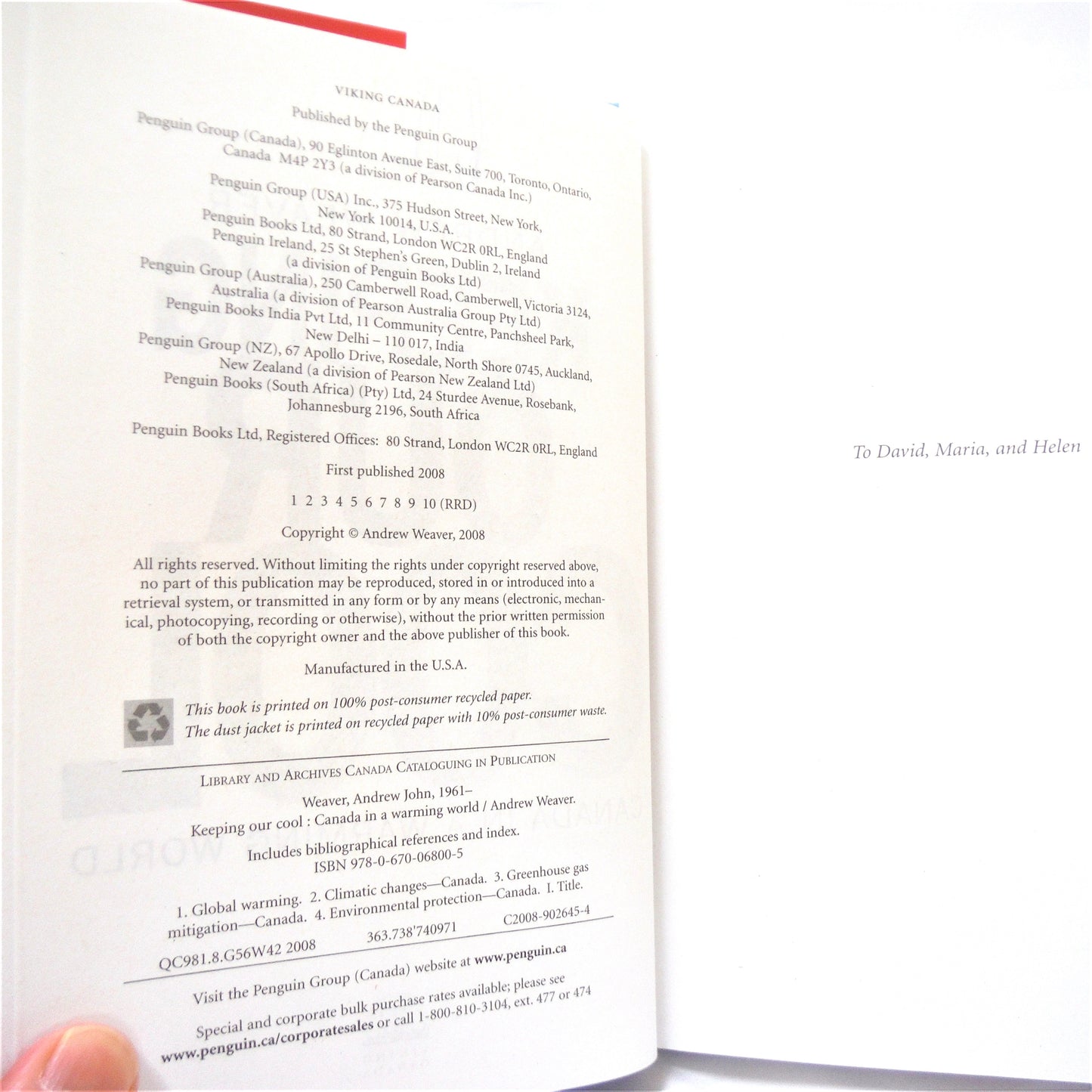 KEEPING OUR COOL, Canada in a Warming World, by Andrew Weaver (1st Ed. SIGNED)