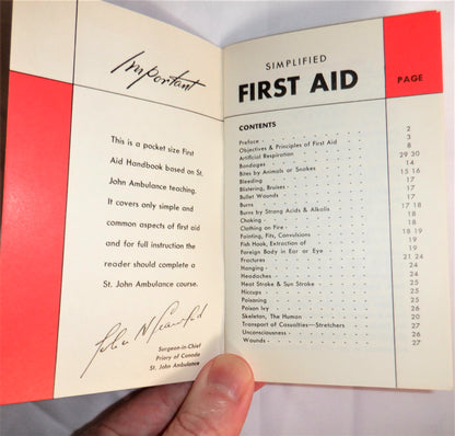 VINTAGE FIRST AID POCKET HANDBOOK, by The St. John Ambulance & The Sun Life Assurance Co. of Canada, 1960's