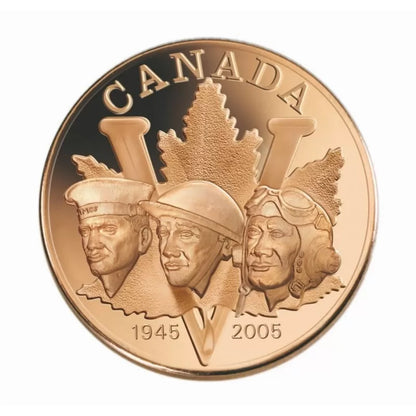 2005 (1945-) Canadian 5-Cent VICTORY IN EUROPE/VE DAY 60th Anniversary, Proof Silver Coin & Copper Medallion Gift Set