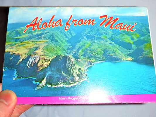 'ALOHA FROM MAUI' Vintage 7-Photograph Fold-out Souvenir Tourist Postcard Booklet, 1970's