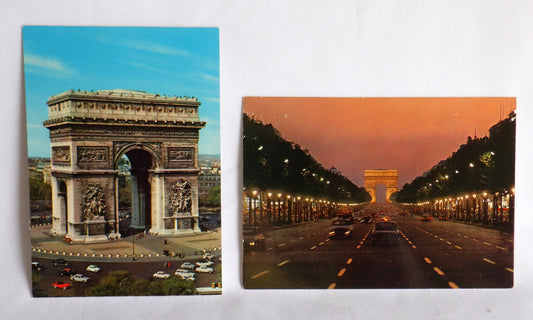 POSTCARD, Set of 2, Vintage Paris Champs-Elysees, Arc de Triomphe in FRANCE