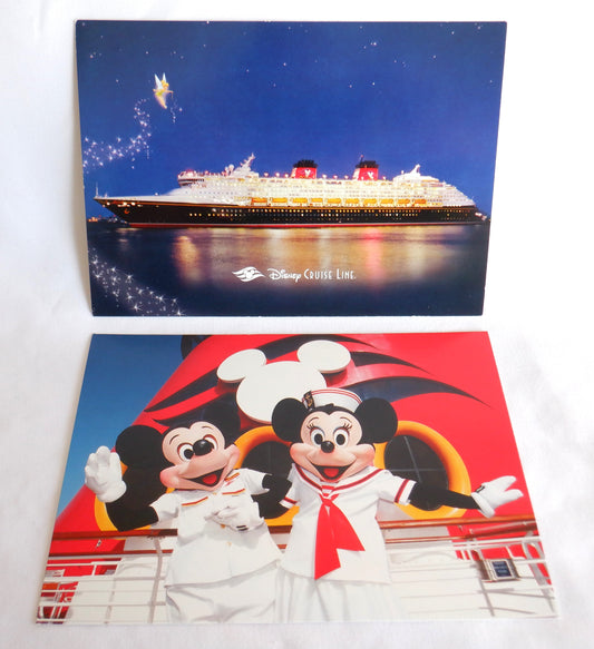 POSTCARD, Set of 2, Vintage Magical Postcards of Mickey, Minnie & The DISNEY CRUISE LINE SHIP, USA