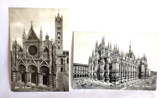 POSTCARD, Set of 2, RARE Vintage Black & White Photo Postcards of The Milano & Siena Cathedrals, ITALY